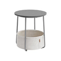 Vasagle Round Side Table With Basket, Grey/White