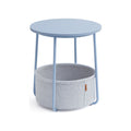 Vasagle Round Side Table With Basket, Powder Blue/Pastel Blue