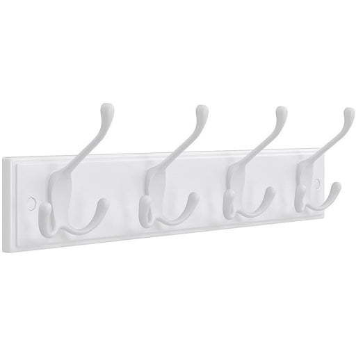 Picture of 4 White Coat Hooks On a Wooden Back