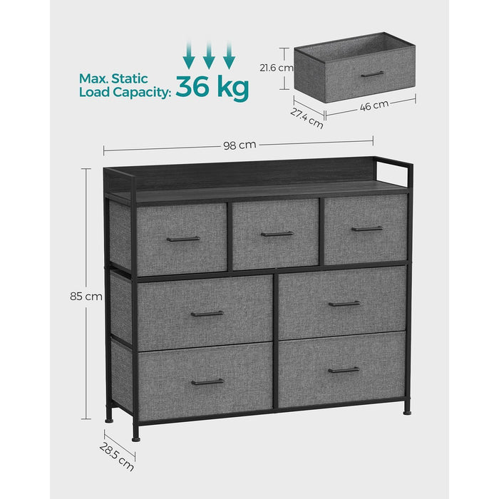 Large Fabric Chest Of Drawers 7 Drawers, Grey/Black