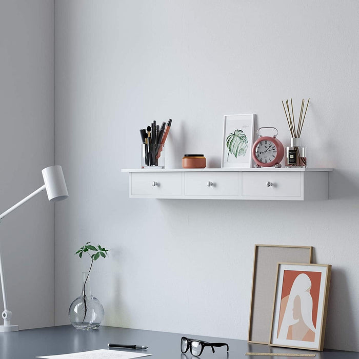 White Wall Mounted Floating Shelf with Drawers