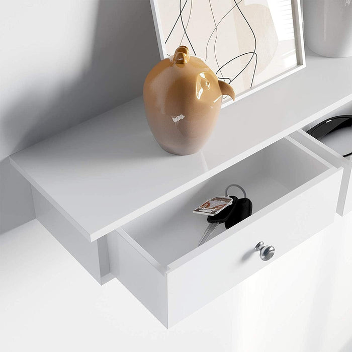 White Wall Mounted Floating Shelf with Drawers