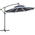 Outsunny 3(m) Cantilever Banana Parasol Hanging Umbrella with Double Roof, LED Solar lights, Crank, 8 Sturdy Ribs and Cross Base for Outdoor, Garden Outsunny