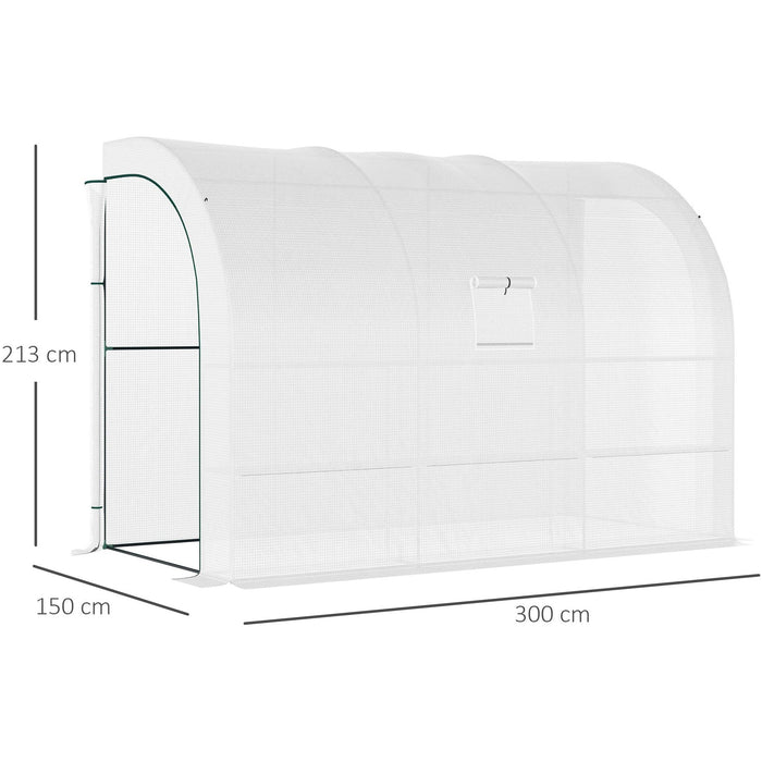 Lean to Greenhouse, 2 Tiers, Walk-In, 300 x 150 x 215cm