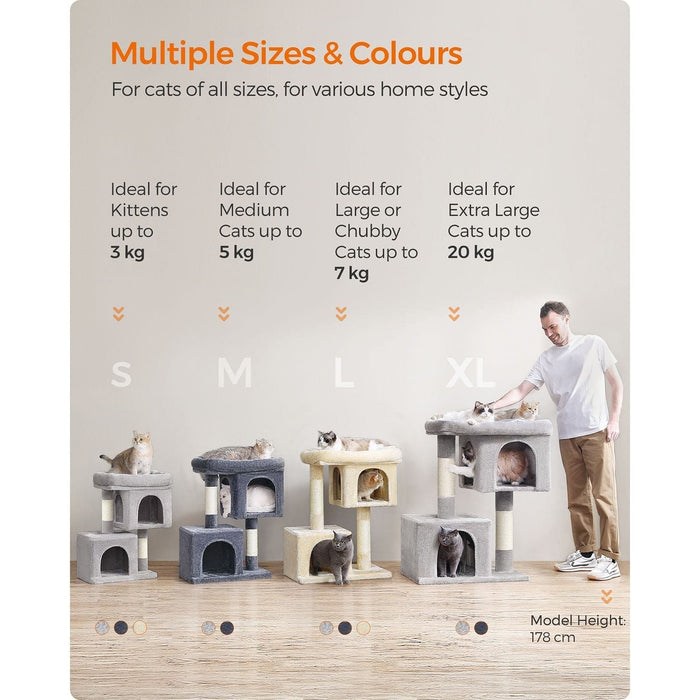 Cat Tree Tower With 2 Cat Caves Light Grey 68x48x101cm
