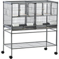 PawHut Double Rolling Metal Bird Cage Parrot Cage with Removable Metal Tray, Storage Shelf, Wood Perch, and Food Container Pawhut
