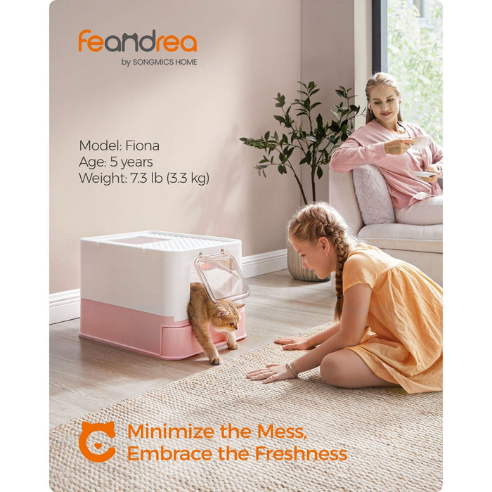 Feandrea Enclosed Cat Litter Box Pink White
