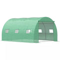 13x10ft Polytunnel Greenhouse, Roll Up Door, 6 Windows, Green Outsunny