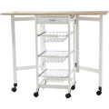 Kitchen Trolley on Wheels, Drop Leaf, 3 Baskets, White Oak Homcom