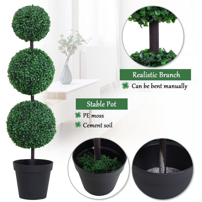 Set of 2 Artificial Boxwood Topiary Trees, Outdoor/Indoor
