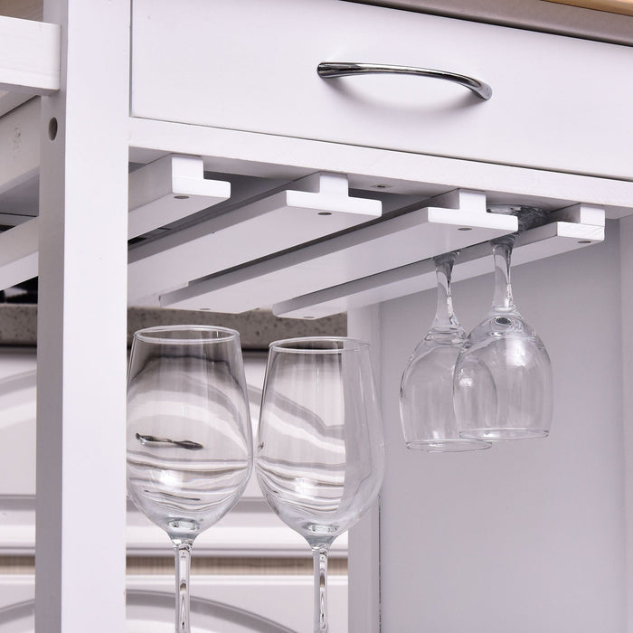 Kitchen Trolley on Wheels With Wine Rack, White