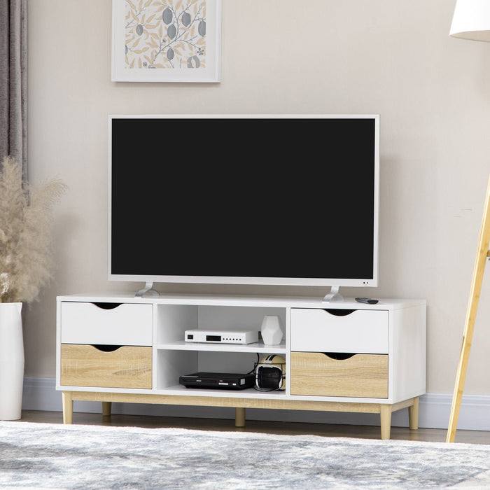 Modern TV Stand, up to 55", 120x40x44.5cm, White/Natural
