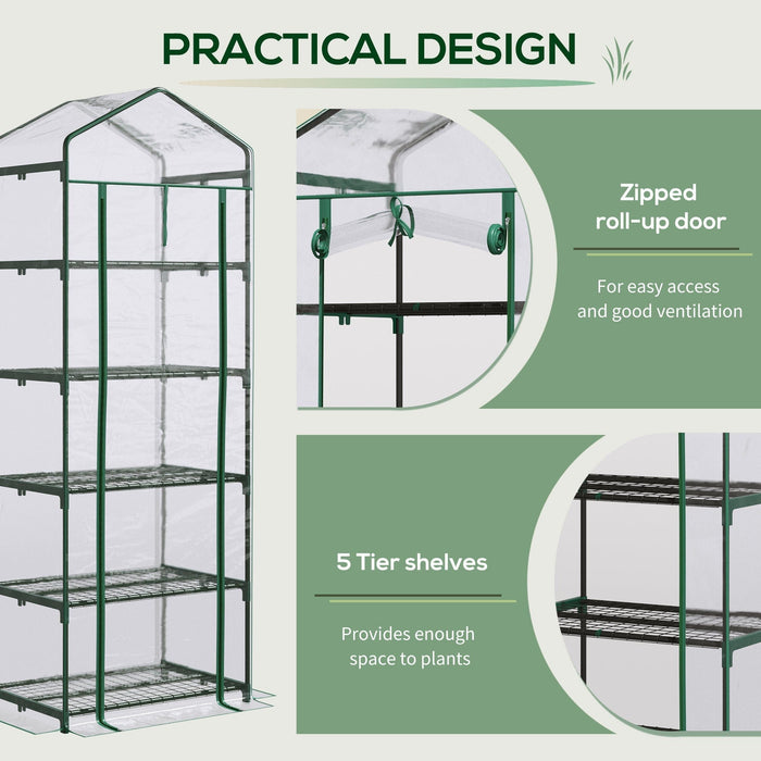 Metal Frame Mini Greenhouse, 5-Tier, PVC Cover, Clear