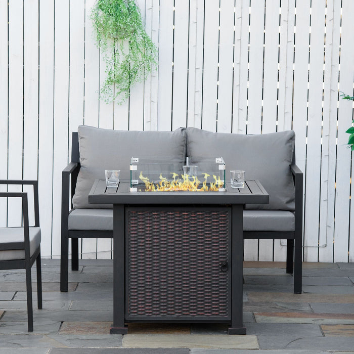 Outsunny Rattan Gas Fire Pit Table  Black 82x82x66cm