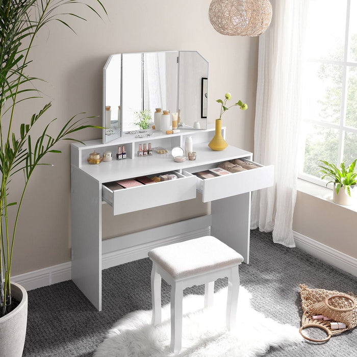 White Dressing Table With Drawers and Mirror by Vasagle