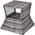 Outsunny Outdoor Patio Rattan Wicker Coffee Table Bistro Side Table w/ Umbrella Hole and Storage Space, Grey Outsunny