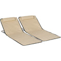 Outsunny Set of 2 Foldable Garden Beach Chair Mat Lightweight Outdoor Sun Lounger Seats Adjustable Back Metal Frame PE Fabric Head Pillow, Beige Outsunny