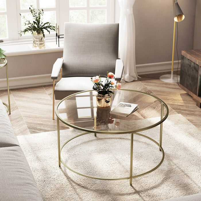 Round Gold Glass Coffee Table
