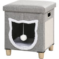 PawHut Cat Bed Ottoman, Grey with Ball Toy PawHut