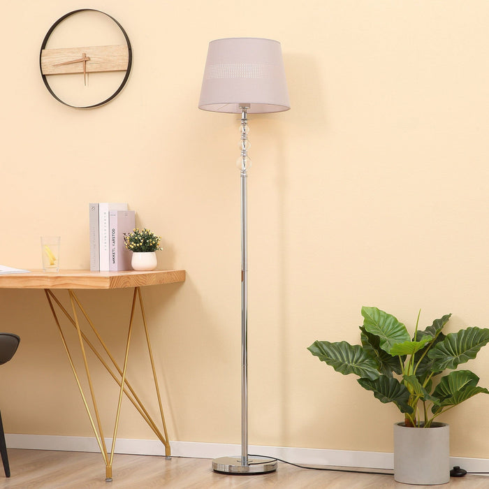 Elegant Floor Lamp, Hollow Shade, Chrome Base, Grey