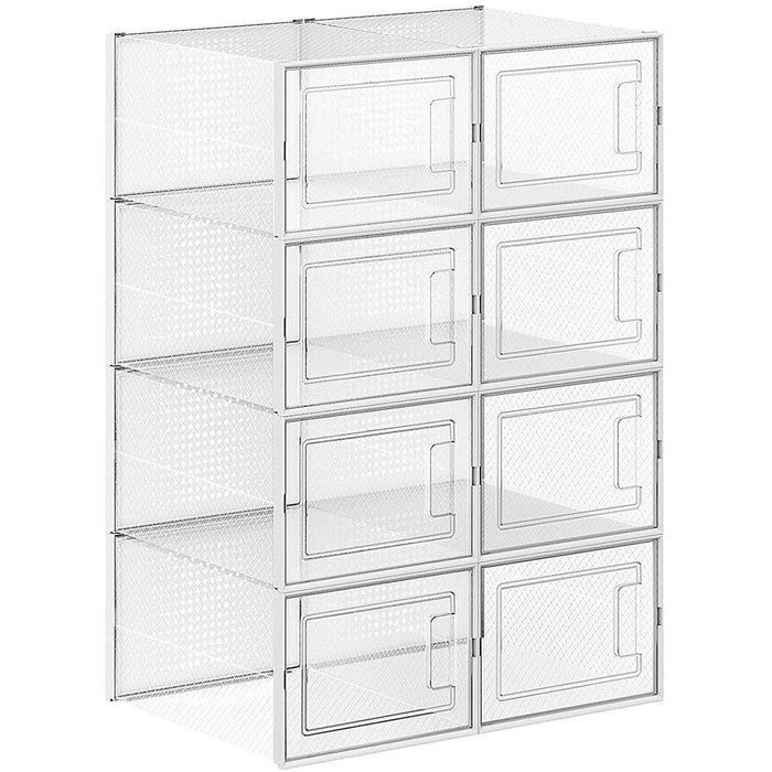 Shoe Storage Boxes Stackable, 8 Slot, Clear/White