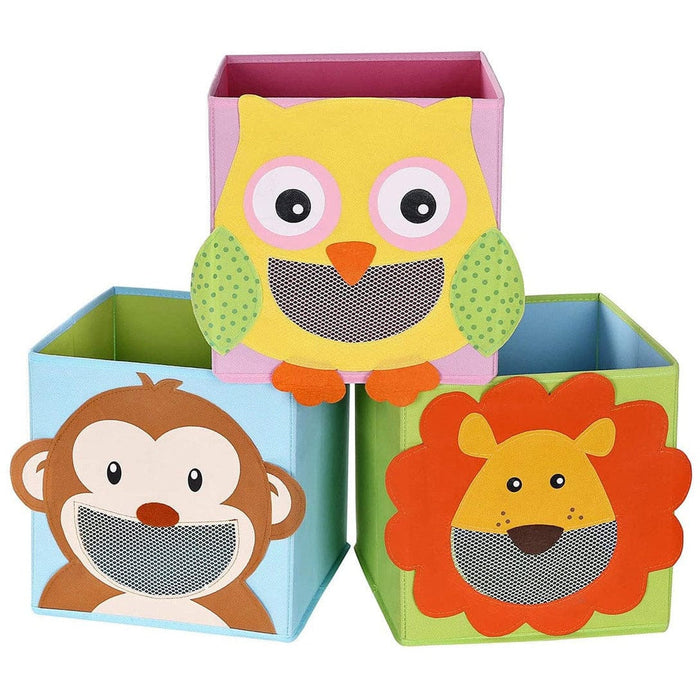 Fabric Toy Boxes With Animal Faces (Set of 3)