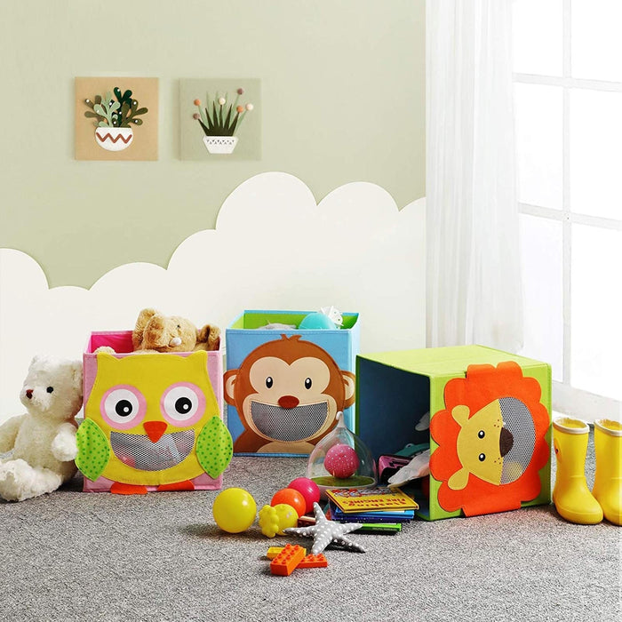 Fabric Toy Boxes With Animal Faces (Set of 3)