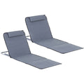 Outsunny Set of 2 Foldable Garden Beach Chair Mat Lightweight Outdoor Sun Lounger Seats Adjustable Back Metal Frame PE Fabric Head Pillow, Grey Outsunny