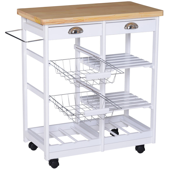 Kitchen Island With Wine Rack, White With Pine Top