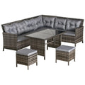 Outdoor Dining Set For 8, Corner Sofa With Footstools Outsunny