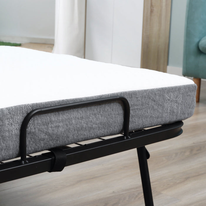 Folding Guest Bed With Mattress, Sturdy Metal Frame, Wheels