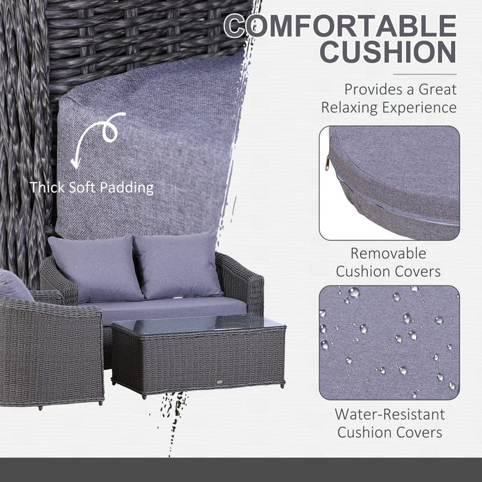 Grey Rattan Sofa Set - Sofa, Table, Chair & Bench