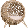 Elevated Wicker Cat Bed - Natural Wood Pawhut