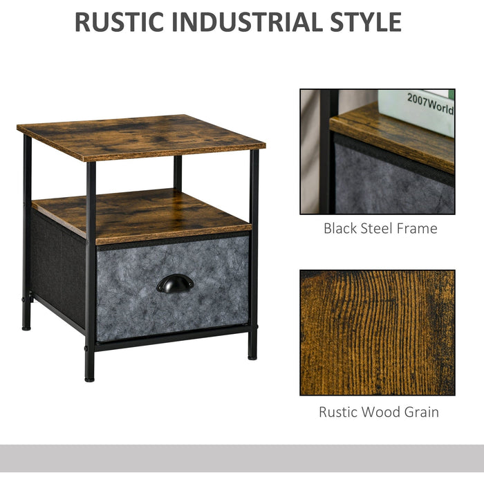 Industrial Side Table with Removable Drawer, Rustic Brown