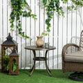 Outsunny Industrial Garden Side Table, Round Hollow Top Design Patio End Table with Cast Aluminum Frame, Bronze Outsunny