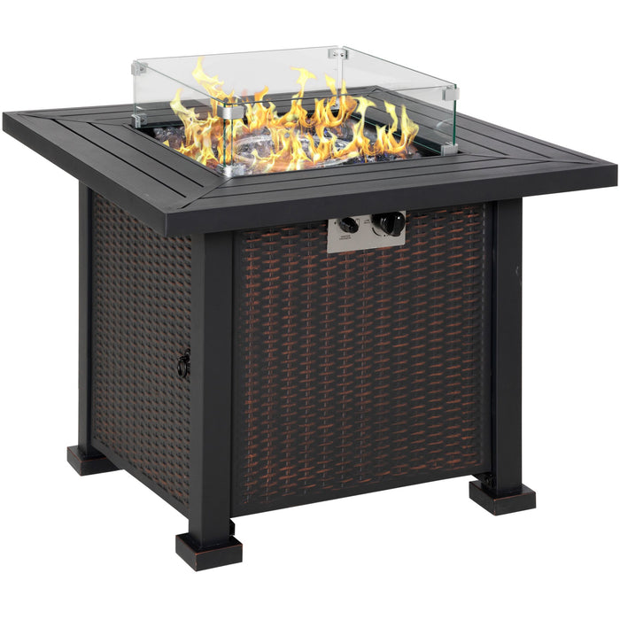 Outsunny Rattan Gas Fire Pit Table  Black 82x82x66cm