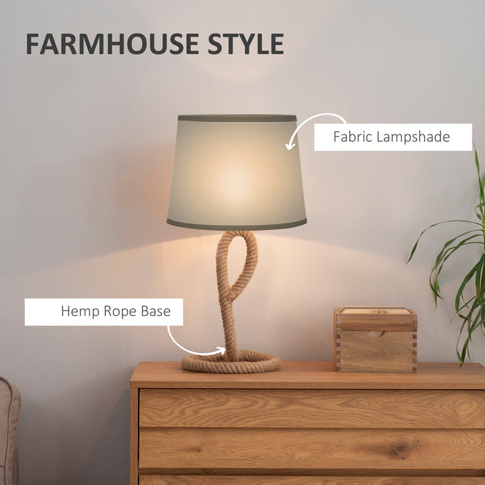 Rope-Based Farmhouse Table Lamp with Fabric Shade