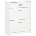 White Narrow Tipping Shoe Cabinet With Drawer Homcom