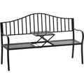 Outsunny Outdoor Metal Frame Bench Patio Park Garden Seating Chair with Foldable Middle Table Outsunny