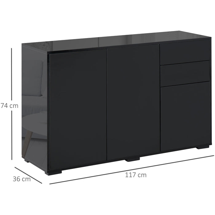 Black High Gloss Sideboard with 2 Drawers