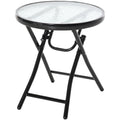 Outsunny Foldable Garden Table, Round Folding Table with Glass Tabletop and Safety Buckle for Patio, Garden, Outdoor, Indoor, Black Outsunny