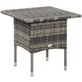 Outsunny Rattan Side Table, Outdoor Coffee Table, with Plastic Board Under the Full Woven Table Top for Patio, Garden, Balcony, Mixed Grey Outsunny