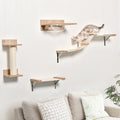 4PC Wall Cat Climbing Shelf, Hammock, Scratch Post, Brown Pawhut