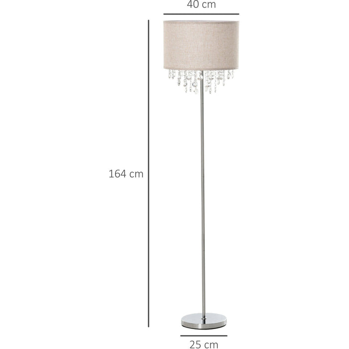 Modern Metal Floor Lamp, Crystal Pendant, Fabric Shade