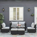 6 Seater Rattan Sofa Set - Space-Saving Sofa, Chairs & Table Outsunny
