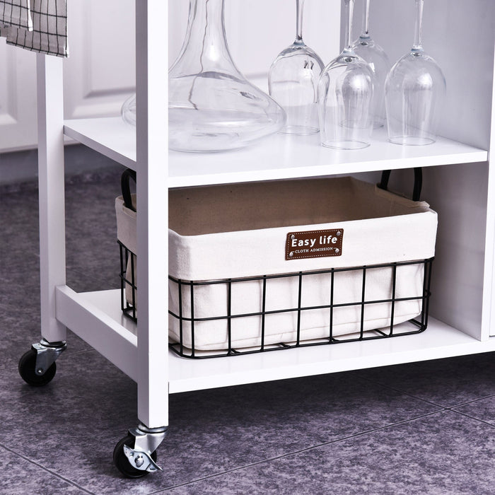 Kitchen Trolley on Wheels With Wine Rack, White