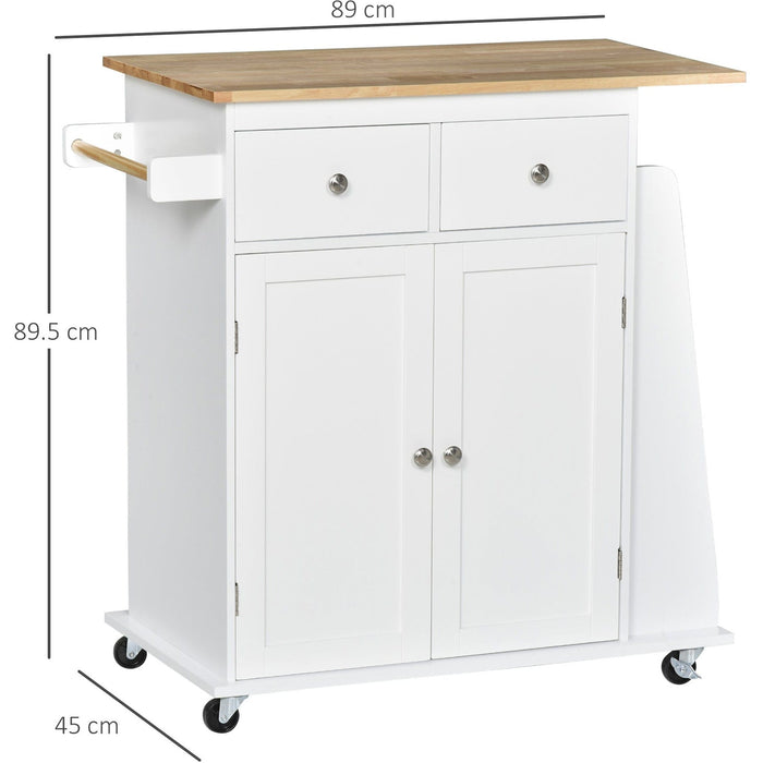 Kitchen Island With Spice Rack, White With Rubber Wood Top