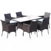 Image of brown rattan 6 seater patio table and chairs dining set with cream cushions