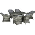 6 Seater Rattan Garden Dining Set - Grey Outsunny
