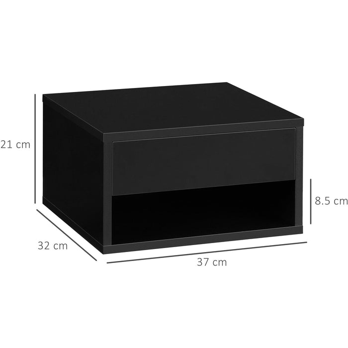 Wall-Mounted Bedside Table, Gloss Black, 37x32x21cm (Set of 2)